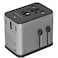 محول السفر الشامل من بورودو UltraCharge 2300W GaN، شحن PD بقوة 20 واط، شحن QC 18 واط، 4 منافذ (2 USB-C، 1 USB-A)، يدعم مقابس EU، UK، US، مع ميزات أمان مدمجة، أسود
