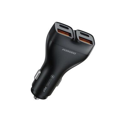 Porodo 2-Port USB Car Fast Charger, QC3.0, 102W Output, High Power, Dual USB-A and USB-C, Smart Charging Technology, Supports Quick Charging, Compact Design &ndash; Black
