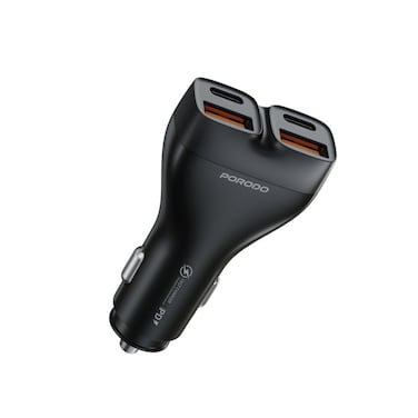 Porodo 2-Port USB Car Fast Charger, QC3.0, 102W Output, Dual USB-A and USB-C, Smart Charging Technology, Includes C to C Cable, Compact Design &ndash; Black
