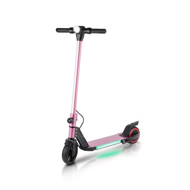 Green Lion GBK-KIDS E-Scooter with 130W Motor, Powerful Headlight, Dual Brake System, Digital Display, Built-in BT Speaker, 6.3" Safe Solid Tires - Pink
