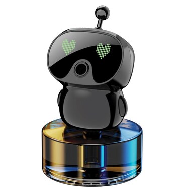 Porodo Robovibe Smart Car Diffuser with 4 Fragrance Intensity Levels, Animated Pixel Display, Air Freshener &amp; Deodorizer, 50ml Oil Tank Capacity, High-Quality Fragrance &ndash; Black
