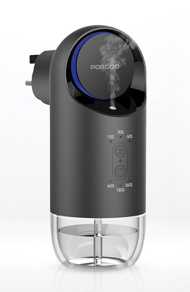 Porodo Lifestyle Wall Plug-In Essential Oil Diffuser, 120mL Capacity, Incense Burner / Bakhour, Adjustable Mist Timer, Refill Indicator Light, UK 3-Pin Plug, 200-250m&sup3; Area Coverage &ndash; Black
