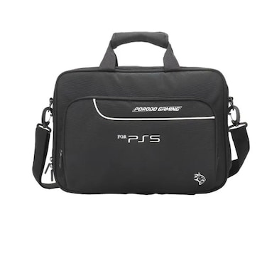 حقيبة حمل Porodo Lifestyle لجهاز PS5، مقبض مريح، تخزين واسع، إغلاق بسحاب آمن، حزام كتف قابل للتعديل، مادة متينة، أسود