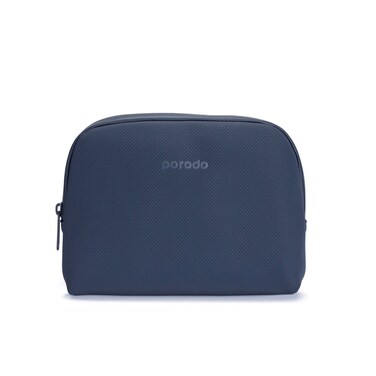 Porodo Geneva Tech Accessory Pouch with Easy-to-Carry Handle, 1L Capacity, PU Material, Zipper Closure, Water Resistant, Spacious Compartment, Cable Organizer &ndash; Blue
