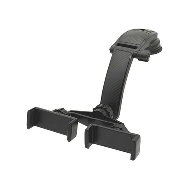 Porodo Dual Phone Holder with Glue Sucker, Universal Car Phone Mount, 360&deg; Rotatable, Adjustable Viewing Angle, Stable &amp; Secure Hold, Dual Phone Holder, Black
