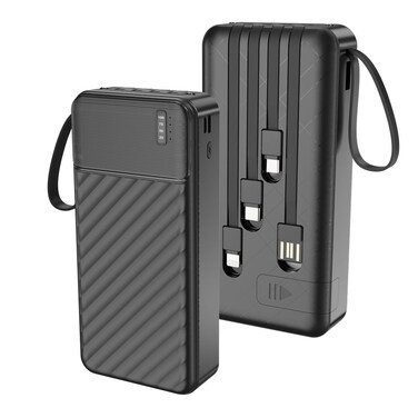 Piano 20000mAh Power Bank, Built-in Phone Stand, 4 Integrated Cables, Portable Handle, Flashlight, Fast Charging, Universal Compatibility, Built-in Safety Feature, Black
