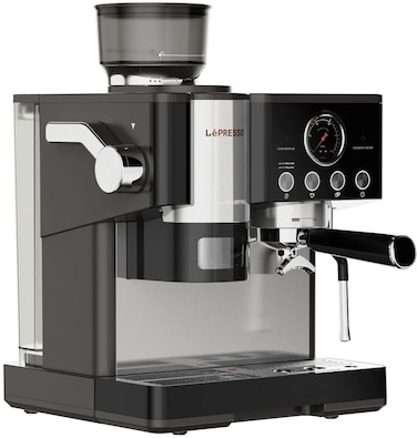 LePresso Maestro Semi-Automatic Coffee Machine with Coffee Grinder, 2300W Power, 2.8L Water Tank, 20 Bar Pump Pressure, 250g Bean Hopper, Bluetooth, Automated Tamping &ndash; Black