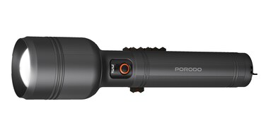 Porodo Lumalite 2600 Lumens Rechargeable Flashlight, Ultra-Bright Beam, 5000mAh Battery, 30W Rated Power, Up to 700m Coverage Area, USB-C Charging, 3.8 Hours Working Time, Manual Zoom Control &ndash; Gray
