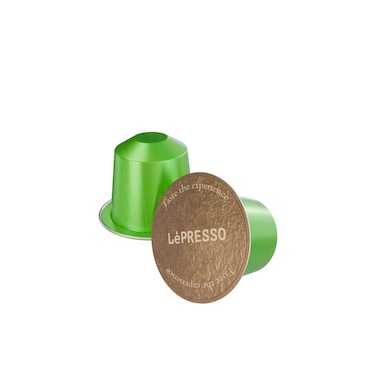 Lepresso Mudcake Blended Coffee Capsules, Medium Roast, 100% Arabica, Nespresso Compatible, 10 Aluminum Capsules, Ristretto 25mL, Espresso 40mL, D.Espresso 80mL - Green
