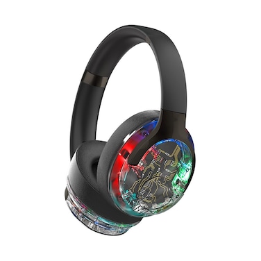 Porodo Soundtec ANC_BT Headphone 40mm Driver, Active Noise Cancelling, Bluetooth 5.4, 8-10 Hours Playtime, 2 Hours Charging Time, RGB LED Lighting, Adjustable Headband, Wired &amp; Wireless Modes, Black
