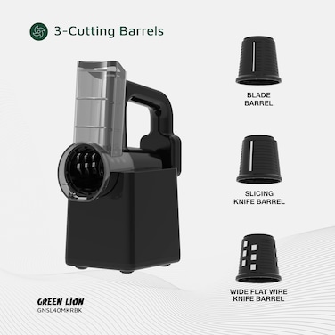 Green Lion Salad Maker with Anti-Slip Base, Slicing, Chopping, Shredding, Food-Grade Materials, USB-C Charging, 60 minutes Runtime, Easy to Clean &amp; Assemble, Safety Hand Guard &ndash; Black