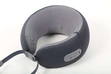 Green Lion Ergonomic Pillow with Neck Massager Function, Quick-Lock Buckle, Breathable Fabric, Quiet Operation, Heat Therapy, Easy to Clean, Powerful Motor, Type-C Charging &ndash; Gray