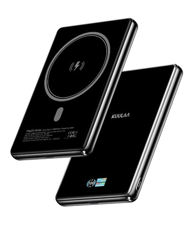 Powerology باوربانك Skye 10000mAh Qi2 MagSafe اللاسلكي مع شاشة TFT، شحن لاسلكي 15W + شحن USB-C سريع 20W، تصميم سبيكة الزنك، شاشة ذكية – أسود
