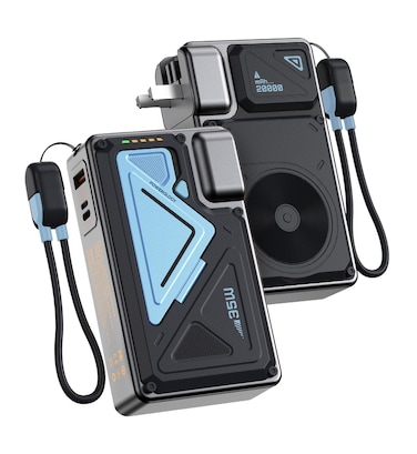 Powerology 20000mAh Powerbank with PD 35W &amp; MagSafe Support, 4-Device Charging, Wireless Charging, Pass-Through Charging, On-Demand Kickstand, Type-C Cable &ndash; Black