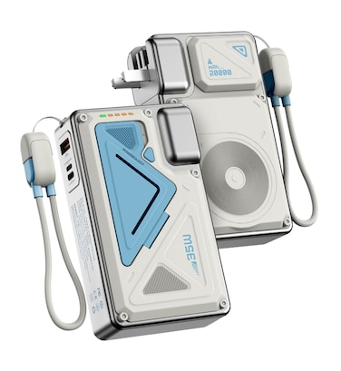 Powerology 20000mAh Powerbank with PD 35W &amp; MagSafe Support, 4-Device Charging, Wireless Charging, Pass-Through Charging, On-Demand Kickstand, Type-C Cable &ndash; White