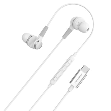 Powerology Type-C Wired Earphones, 11mm Audio Driver, HD Sound Quality, In-Line Control, Comfortable Fit, 1.2m Cable Length &ndash; White