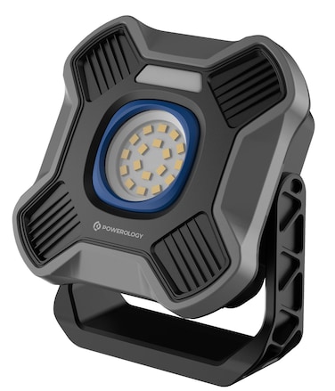 مصباح العمل Powerology Brillite بسعة 3600mAh مع قاعدة دوارة 360°، إضاءة 2000 لومن، خطافات مزدوجة، قاعدة ترايبود، وضوء دافئ وبارد، شحن USB-C، حتى 20 ساعة وقت تشغيل – أسود
