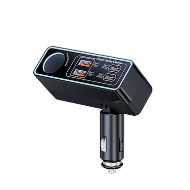 Powerology شاحن سيارة متعدد المنافذ Brio بقوة 125W مع 4 منافذ USB + 1 منفذ ولاعة سجائر، PD 45W، QC 30W، إخراج طاقة عالية 125W، أضواء محيطية LED، شحن سريع لأجهزة متعددة – أسود
