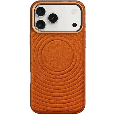 جراب Levelo Spirale PU الجلدي الهجين لهاتف iPhone 17 Pro Max، متوافق مع MagSafe، مقاوم للصدمات، إطار من سبائك الألومنيوم للكاميرا والحواف، تم اختباره ضد السقوط - برتقالي شروق الشمس