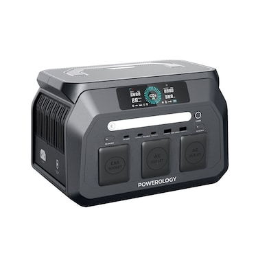 Powerology Dynamic 800W Portable Power Station with 512Wh Capacity, PD 100W, 2 AC Outlets, Solar Charging, LiFePO4 Battery, Fast Recharge in 1.2H, Flexible Charging Options, Black
