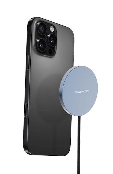 Powerology Elero Magnetic Wireless Car Charger, Ultra-Thin Qi2 Magnetic Wireless Charger, 15W Output for iPhone, 5W Output for AirPods, Durable Aluminum Build, 1.2M Cable - Gun Gray
