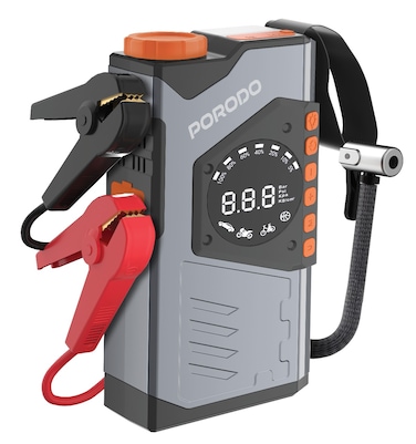 Porodo Volt Boost 3-in-1 Jump Starter, 10000mAh Battery, Air Inflator, Power Bank, Flashlight, 1200A Peak Current, 150 PSI, 2-Hour Charging Time, USB-A/Type-C, Digital Display &ndash; Gray