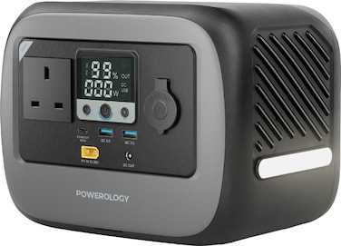 Powerology Pater I Portable Power Station, 300W Rated Power, 600W Peak Power, 236.25Wh Battery, 230V Output, 100W USB-C, Wireless Charging, Solar Input, AC Outlet &ndash; Gray