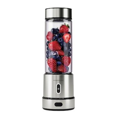 Powerology Vitromix Portable Blender, 450ML Capacity, 12 Stainless Steel Blades, Powerful 250W High-Speed Motor, Ice-Crashing, Safe Stainless Steel Blades, USB-C Charging, 6000mAh Battery &ndash; Silver