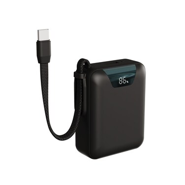 باورولوجي SuperMini باور بانك 10000mAh مع PD 18W و QC 22.5W، كابل Type-C مدمج، شحن سريع، شحن متزامن، عرض رقمي للبطارية – أسود