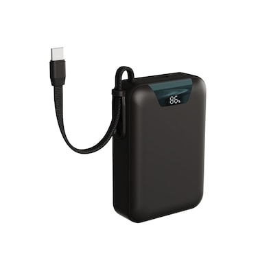 Powerology 20000mAh Powerbank with PD 22.5W &amp; Built-in Type-C, Fast Charging, Digital Battery Display, Integrated Type-C Cable, Compact Portable Design &ndash; Black