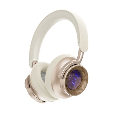 سماعات رأس POWEROLOGY اللاسلكية الهجينة ANC بسعة 600mAh، سائق 40 مم، تقليل الضوضاء 30 ديسيبل، 47 ساعة وقت تشغيل، أضواء LED قابلة للتخصيص، شحن Type-C - بيج