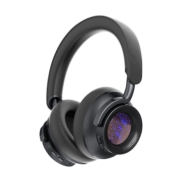 سماعات رأس POWEROLOGY اللاسلكية الهجينة ANC بسعة 600mAh، سائق 40 مم، تقليل الضوضاء 30 ديسيبل، 47 ساعة وقت تشغيل، أضواء LED قابلة للتخصيص، شحن Type-C - أسود