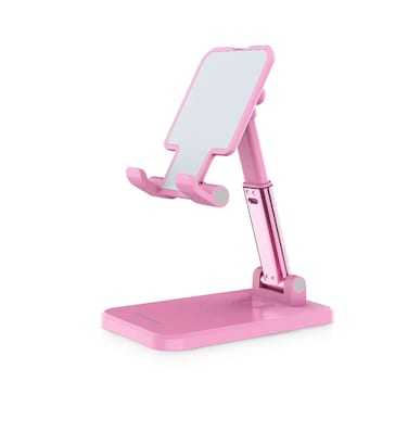Porodo Desktop Phone &amp; Tablet Stand with Adjustable Telescopic Rod, Up to 12.9-inch Compatibility, 360&deg; Rotating Base, 350g Maximum Load, Anti-Slip Base, ABS &amp; Silicone Materials - Pink