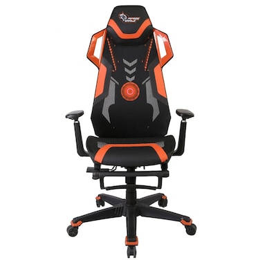 Porodo Gaming Ergonomic Gaming Chair with Built-in Speakers, RGB Lighting, Adjustable 3D Armrest, Integrated Footrest, Multifunction Mechanism, Ergonomic Design - Black / Orange