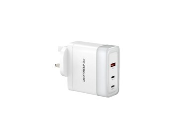 Powerology Lunex Series 3-Port Fast Charging Adapter with 100W PD USB-C Output, 18W QC USB-A Output, Multi-Device Charging, Powerful Laptop Charging, Universal Protocol Support &ndash; White
