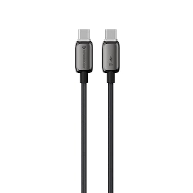 كابل Powerology Zinco 240W USB-C، طوله 1 متر، C إلى C، شحن 240W، تيار 3A، موصلات من سبائك الزنك، تحسين E-Marker، شحن سريع + مزامنة – رمادي
