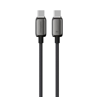 كابل Powerology ZINCO 60W USB-C إلى USB-C، طوله 1 متر، تيار 3A، موصلات من سبائك الزنك، شحن سريع + مزامنة، مختبر للجودة – رمادي داكن
