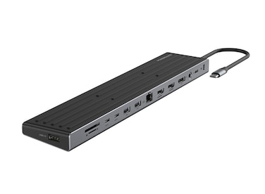 Powerology 13-in-1 Multi-Display USB-C Hub &amp; Laptop Stand, Triple Display Support, 1000Mbps Ethernet, 4K UHD HDMI &amp; DP Ports, 5Gbps USB Ports, SD &amp; TF Card Slots, Kensington Lock &ndash; Black
