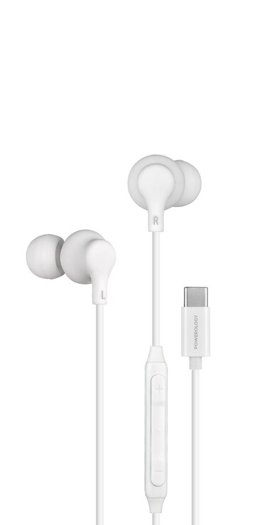 Powerology USB-C In-Ear Stereo Earphones, 10mm Driver, 94dB Sensitivity, In-Line Control Button, Voice Assistant Support, HD Sound Quality, Comfortable Fit for Music, Calls, and Podcasts &ndash; White
