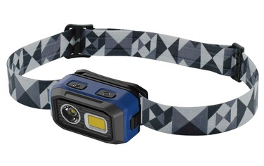 مصباح الرأس Powerology Bright Vision القابل لإعادة الشحن LED، مقاوم للماء IP54، زاوية دوران 60°، 10 ساعات وقت تشغيل، سطوع 500 لومن، مستشعر الحركة، بطارية 1000mAh أو 3x AAA – أسود
