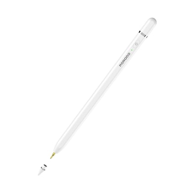 Porodo Smart Stylus Pen for iPad, 1.7mm Tip, Palm Rejection, Tilt Sensitivity, Zero Delay, Magnetic Attachment, 140mAh Battery, Type-C Charging, 10-12 Hours Working Time &ndash; White
