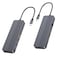 باورولوجي PD 100W هوب USB-C 12 في 1، مخرج HDMI و DP بدقة 4K، نقل بيانات بسرعة 10Gbps، شحن تمرير 100W، إيثيرنت جيجابت، التوافق العالمي – رمادي