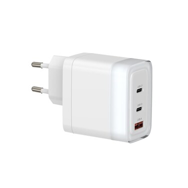 POWEROLOGY TRIPLE PORT PD 65W ADAPTER WITH USB-C*2 + USB-A + EU PLUG &ndash; WHITE