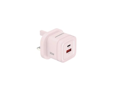 محول شحن سريع ثنائي المنفذ PD 35 واتمحول شحن سريع ثنائي المنافذ من باورولوجي، مخرجات USB-C (بحد أقصى 35 واط) وUSB-A (بحد أقصى 22.5 واط)، يدعم بروتوكولات عالمية لشحن أجهزة متعددة