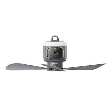 Porodo Lifestyle Camping Rechargeable Ceiling Fan with 12000mAh Battery Capacity, Adjustable Wind Speed, Low-Noise Operation, 4 Speed Levels, Remote Controller &ndash; Gray