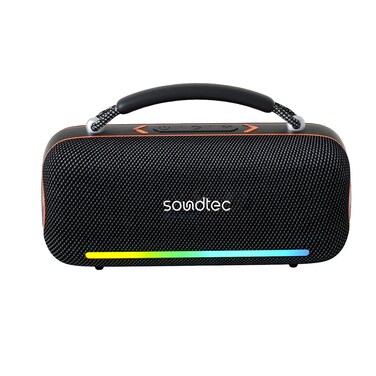 Porodo Soundtec Sonify Portable Wireless Speaker with Grip Handle, 4000mAh Battery, 30W Output Power, Bluetooth Version 5.3, USB-C Charging, 5.5 Hours Play Time, RGB Lights - Black
