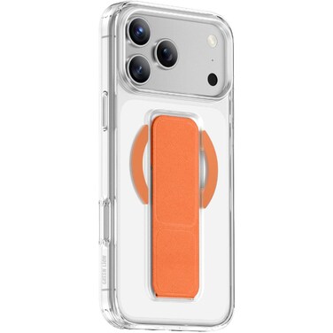 Green Lion MagSafe Leather Grip Case for iPhone 17 Pro Max, Crystal Clear, Scratch Resistance, Leather Grip Strap, Strong Magnets, Military Grade Protection &ndash; Orange Titanium