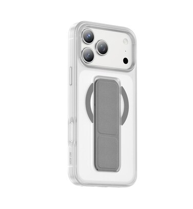 Green Lion Grip 360&deg; MagSafe Case for iPhone 17 Pro, 3500gs Impact Resistance, Foldable Stand, Leather Grip Strap, Camera Protection &ndash; Silver Titanium