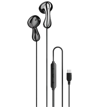 Porodo Type-C 3 Button Wired Earphone, 14.2mm Speaker, 16&Omega; Impedance, 20Hz-20kHz Frequency, 104dB Sensitivity, 1.2m Length, Type-C Plug, Comfortable Fit, Powerful Bass &ndash; Black