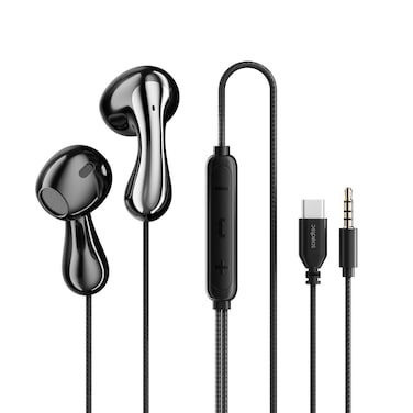 Porodo 3.5mm 3-Button Wired Earphone, Ergonomic Design, Powerful Bass, High-Definition Audio, Type-C Connection, 14.2mm Speaker, 16&Omega; Impedance, 1.2m Wire Length, Black